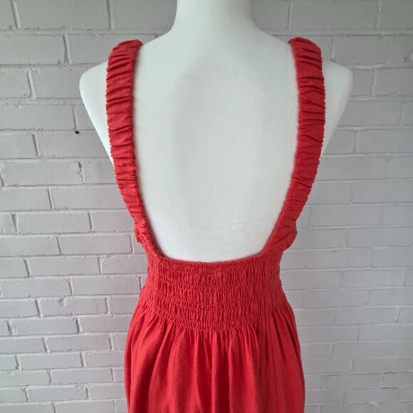 Abercrombie & Fitch Size Small Scrunchie Strap Linen Blend Midi Dress in Coral - Picture 6 of 8